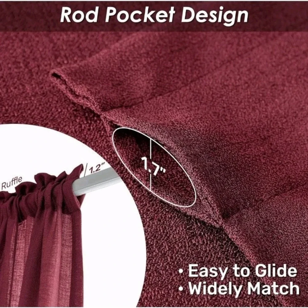Melodieux Burgundy Semi Sheer Curtains 84 Inches Long Light Filtering